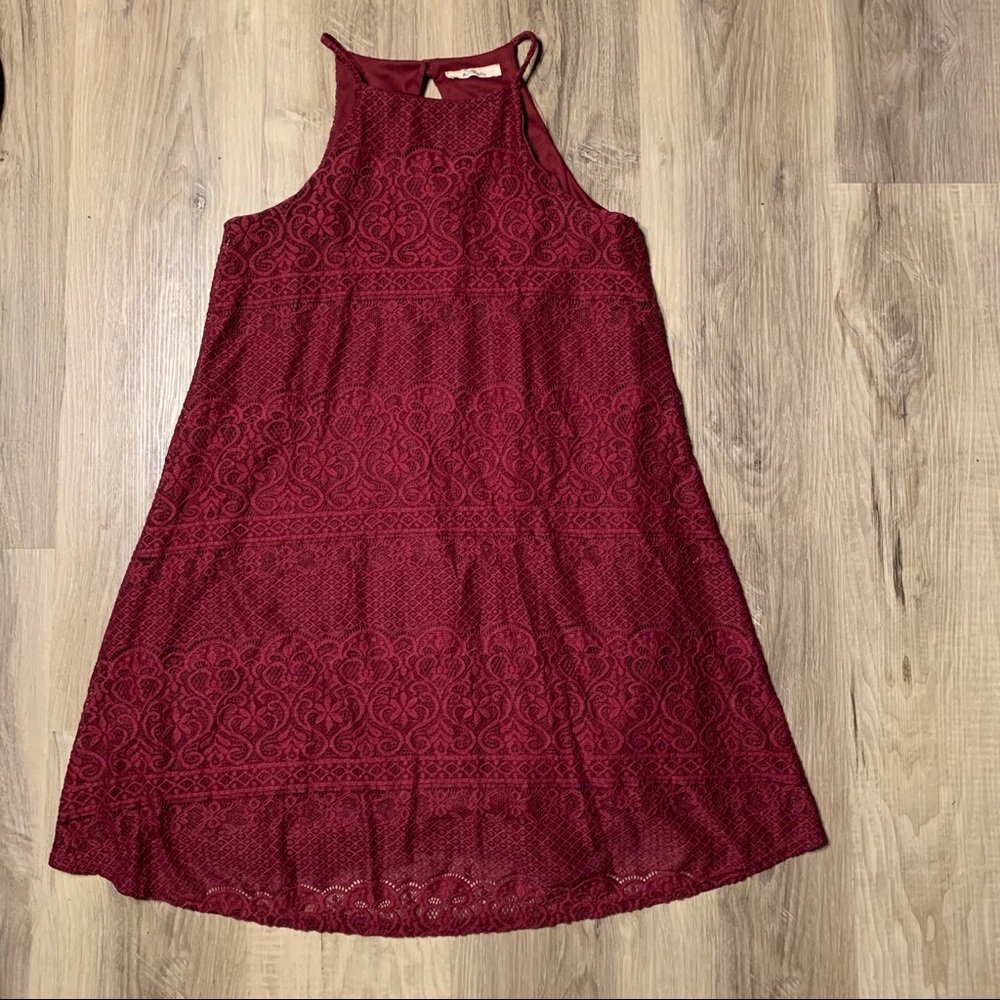 Burgundy lace dress halter top keyhole back